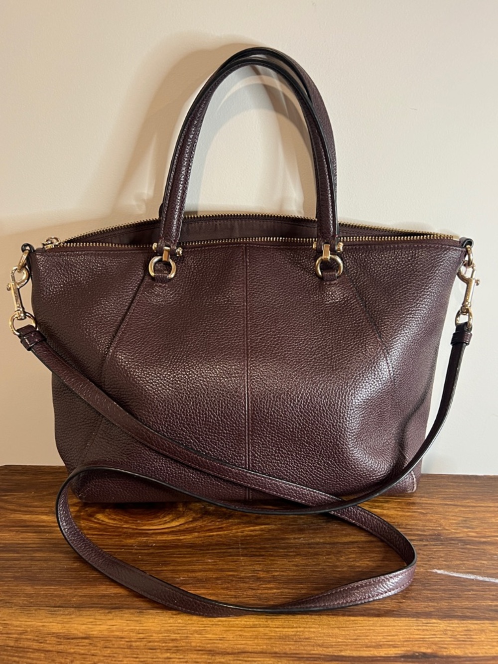 Coach Pebbled Leather Satchel in Deep Plum/Burgundy with Gold Hardware - Picture 4 of 16